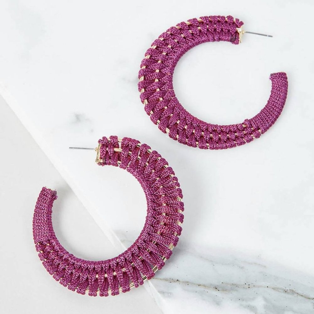 Flat Hoop Earrings - Plum